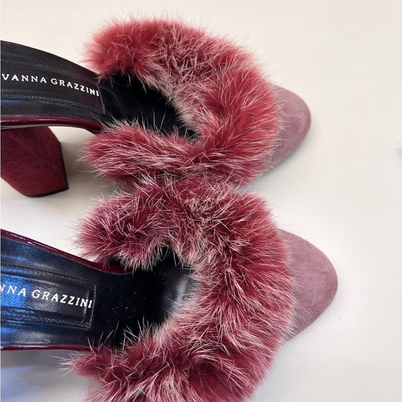 MADE IN ITALY GIOVANNA GRAZZINI burgundy High Heels with Plush Fur Accent party - Picture 8 of 8